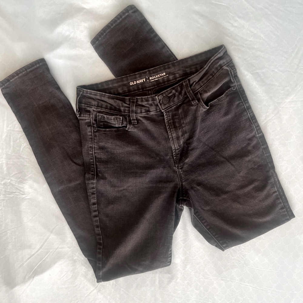 Old Navy High Rise Rockstar Super Skinny Black Jeans size 8 TALL